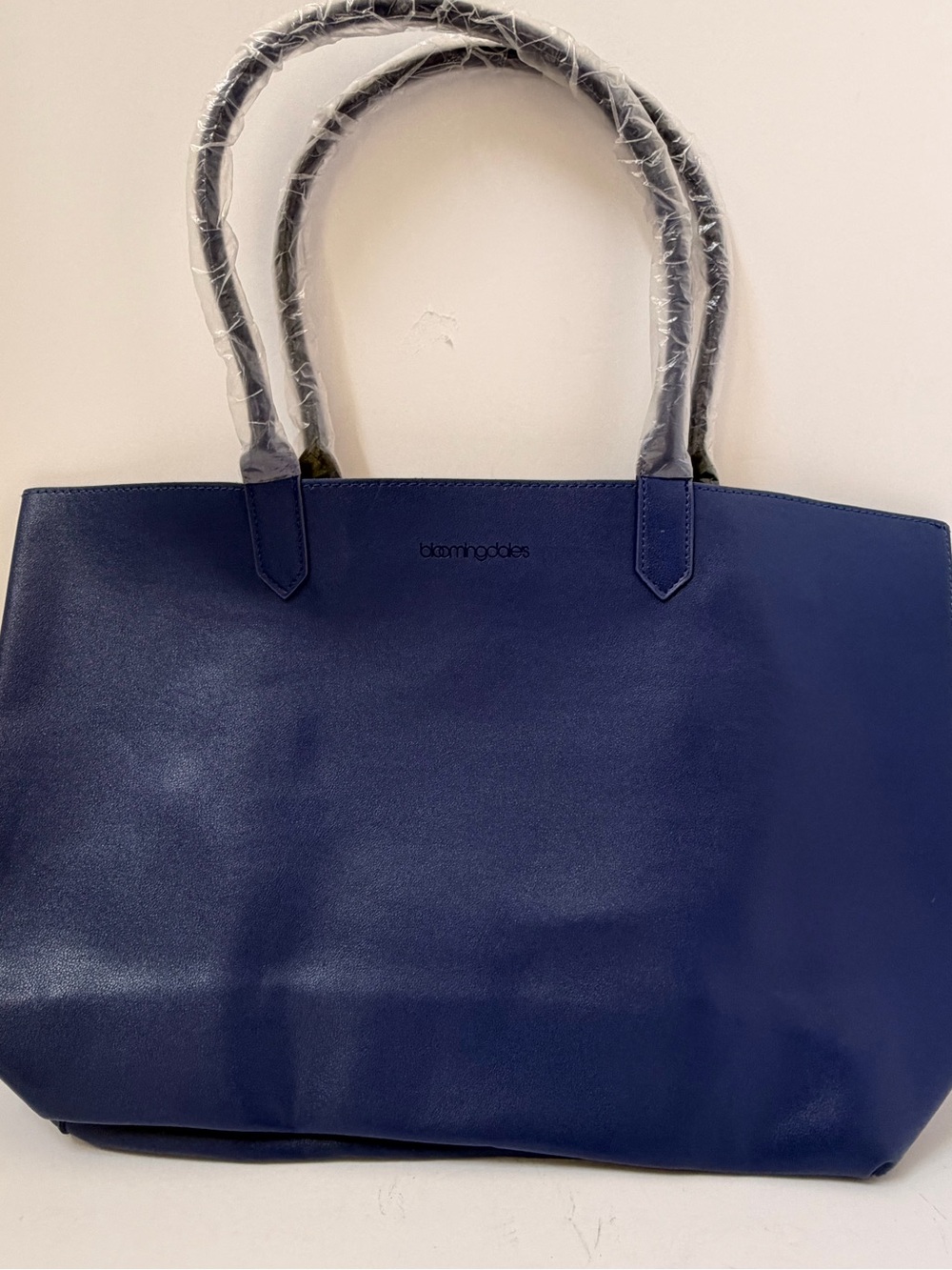 Bloomingdale’s Navy Faux-Leather Tote